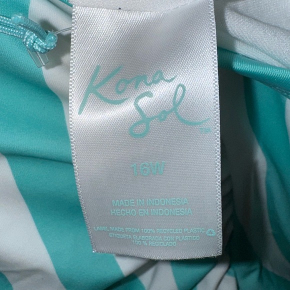 Kona Sol Women’s Turquoise & White Striped One Piece Swimsuit Size 16W, NWT - Picture 10 of 11